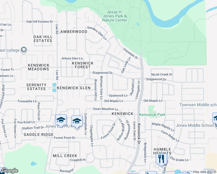 map of restaurants, bars, coffee shops, grocery stores, and more near 20319 Beigewood Lane in Humble
