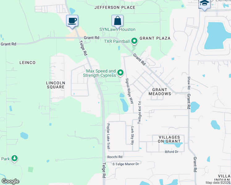map of restaurants, bars, coffee shops, grocery stores, and more near 16736 Telge Road in Harris County