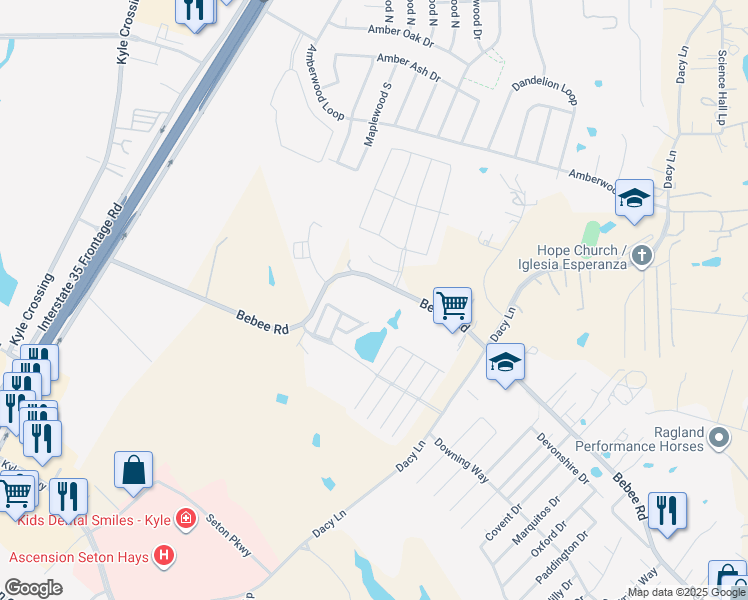 map of restaurants, bars, coffee shops, grocery stores, and more near 200 Grayhawk Drive in Kyle