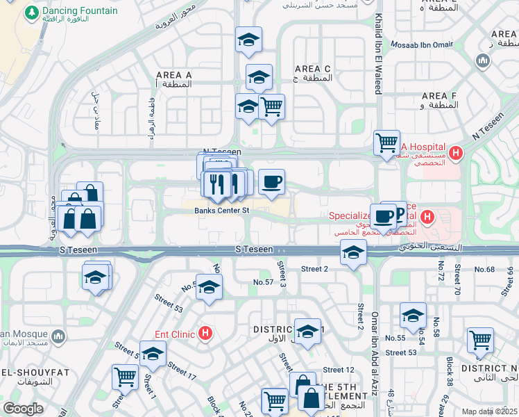 map of restaurants, bars, coffee shops, grocery stores, and more near 11 Al Shouyfat in New Cairo 1