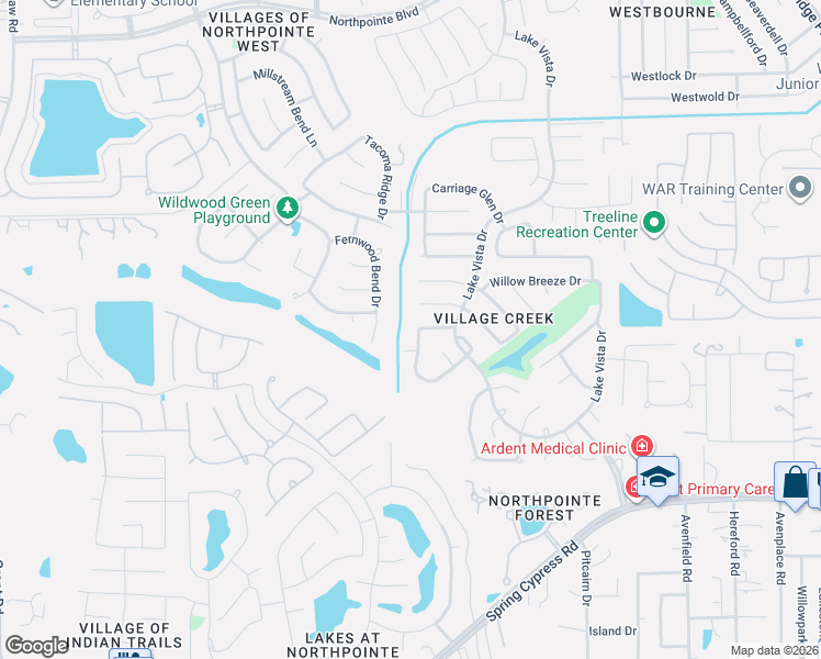 map of restaurants, bars, coffee shops, grocery stores, and more near 17426 Sweet Song Drive in Tomball