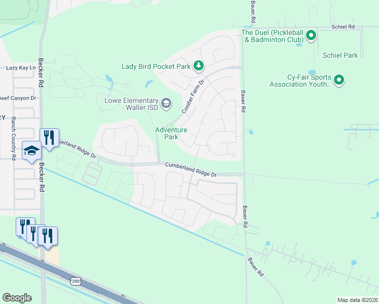 map of restaurants, bars, coffee shops, grocery stores, and more near 17302 Chester Valley Trail in Hockley