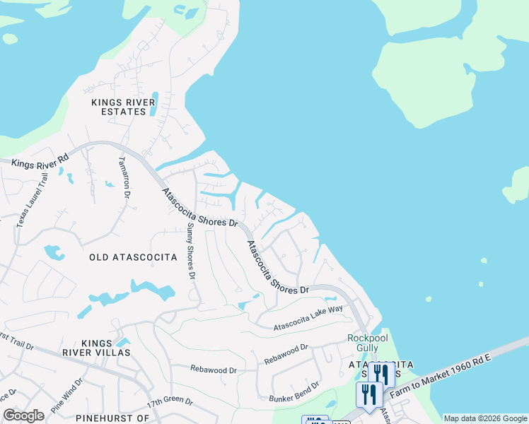 map of restaurants, bars, coffee shops, grocery stores, and more near 8214 Magnolia Glen Drive in Humble