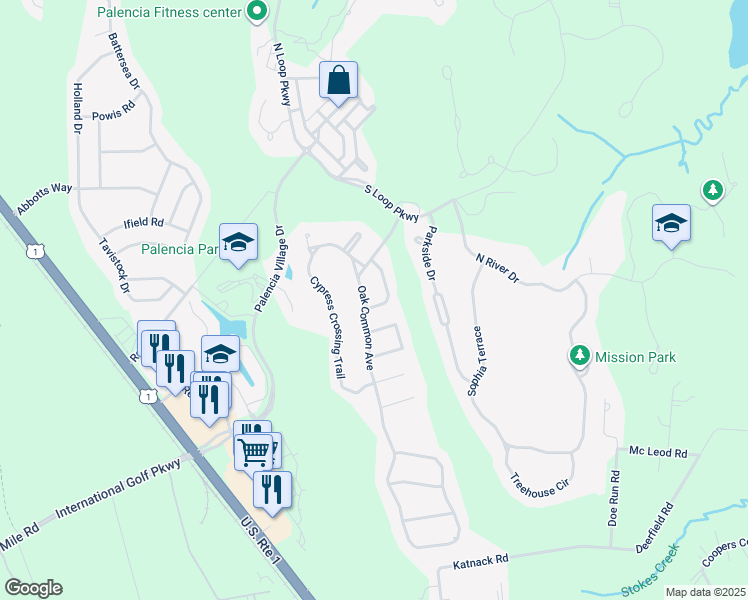 map of restaurants, bars, coffee shops, grocery stores, and more near 337 Stokes Creek Drive in St. Augustine