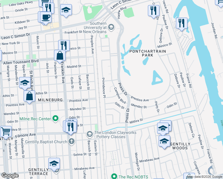 map of restaurants, bars, coffee shops, grocery stores, and more near 4016 Athis Court in New Orleans