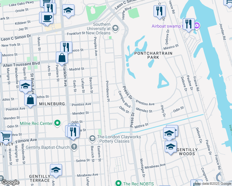 map of restaurants, bars, coffee shops, grocery stores, and more near 4016 Athis Court in New Orleans