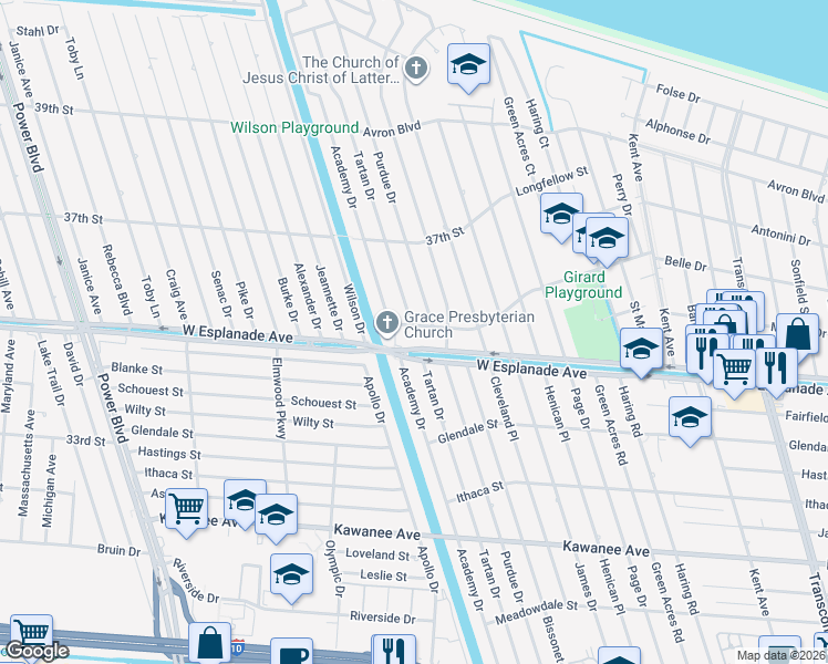 map of restaurants, bars, coffee shops, grocery stores, and more near 6013 West Esplanade Avenue in Metairie