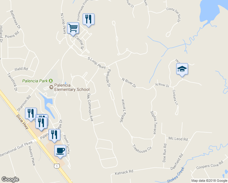 map of restaurants, bars, coffee shops, grocery stores, and more near 160 Parkside Drive in Saint Augustine