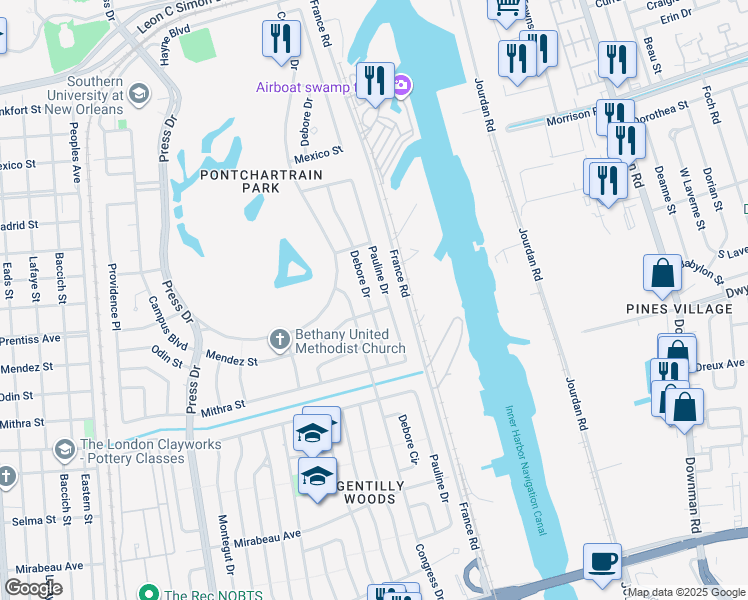 map of restaurants, bars, coffee shops, grocery stores, and more near 5638 Pauline Drive in New Orleans