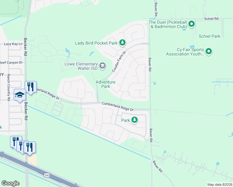 map of restaurants, bars, coffee shops, grocery stores, and more near 31403 Dell Valley Lane in Hockley