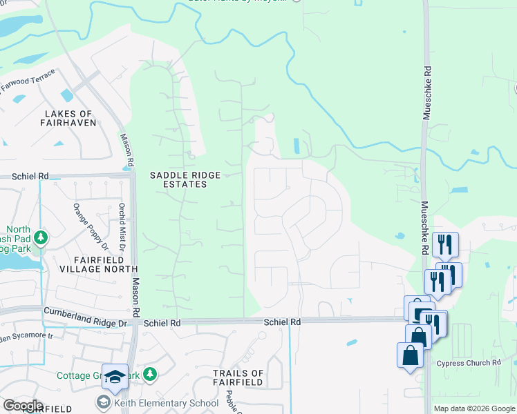 map of restaurants, bars, coffee shops, grocery stores, and more near 20423 Corbin Creek Drive in Cypress