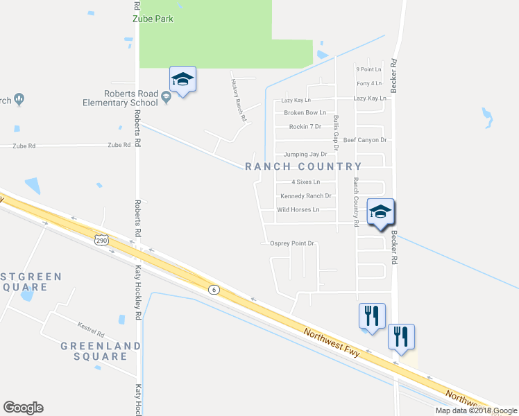 map of restaurants, bars, coffee shops, grocery stores, and more near 17334 Osprey Forest Drive in Hockley
