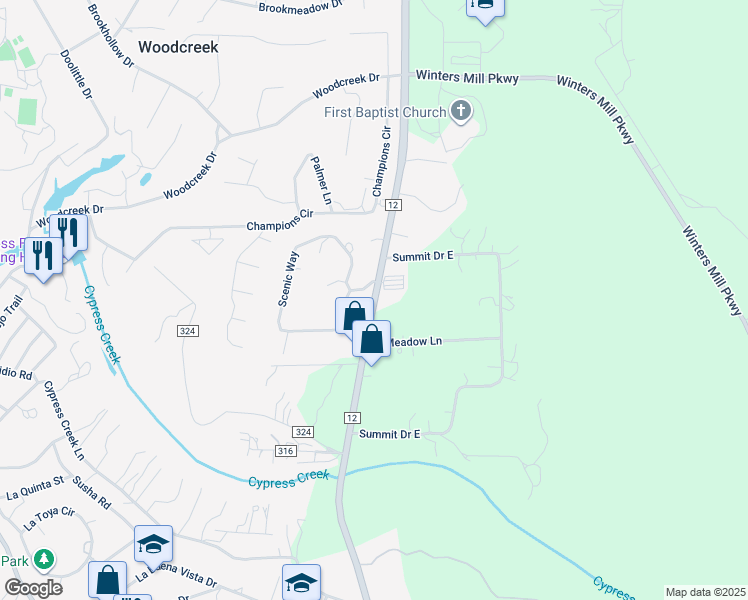 map of restaurants, bars, coffee shops, grocery stores, and more near Ranch to Market 12 in Wimberley