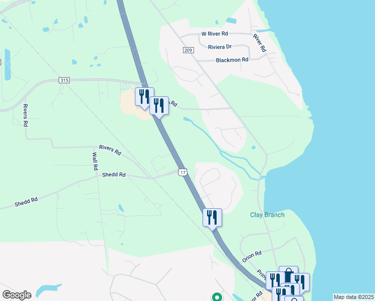 map of restaurants, bars, coffee shops, grocery stores, and more near 3339 U.S. 17 in Green Cove Springs