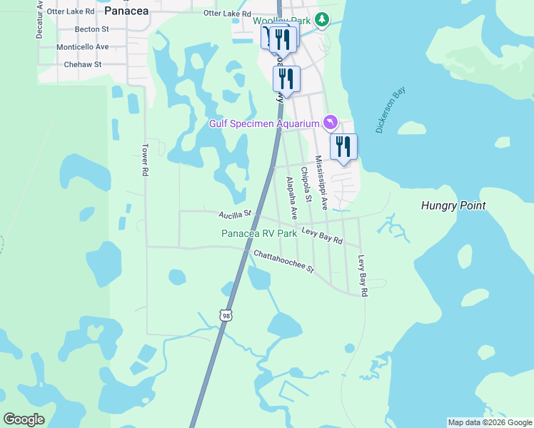 map of restaurants, bars, coffee shops, grocery stores, and more near in Wakulla County