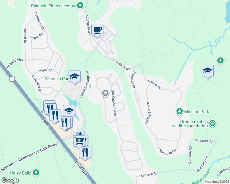 map of restaurants, bars, coffee shops, grocery stores, and more near 171 Oak Common Avenue in St. Augustine