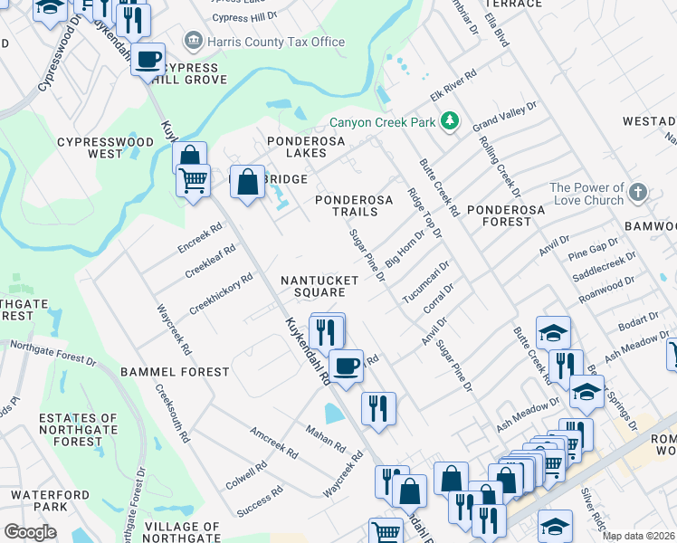 map of restaurants, bars, coffee shops, grocery stores, and more near 1902 Place Rebecca Lane in Houston