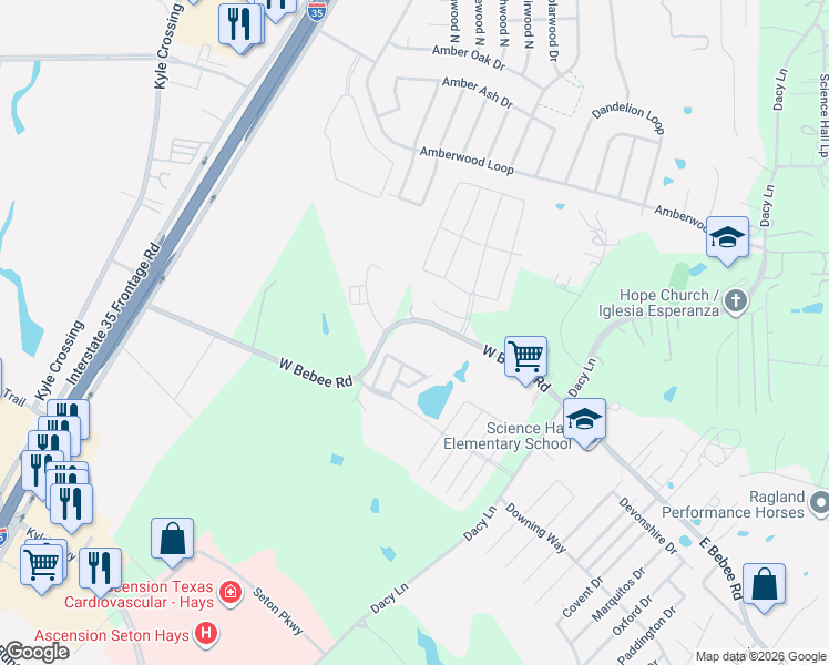 map of restaurants, bars, coffee shops, grocery stores, and more near 122 Republic Drive in Kyle