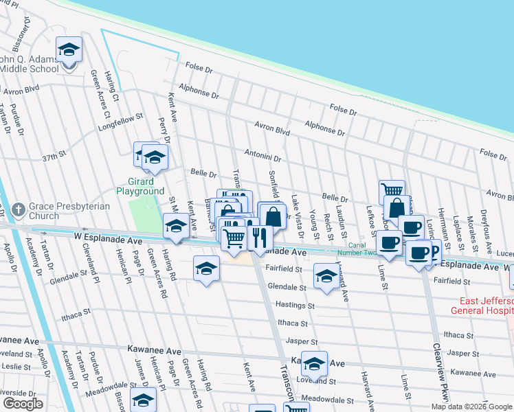 map of restaurants, bars, coffee shops, grocery stores, and more near 4517 Conlin Street in Metairie