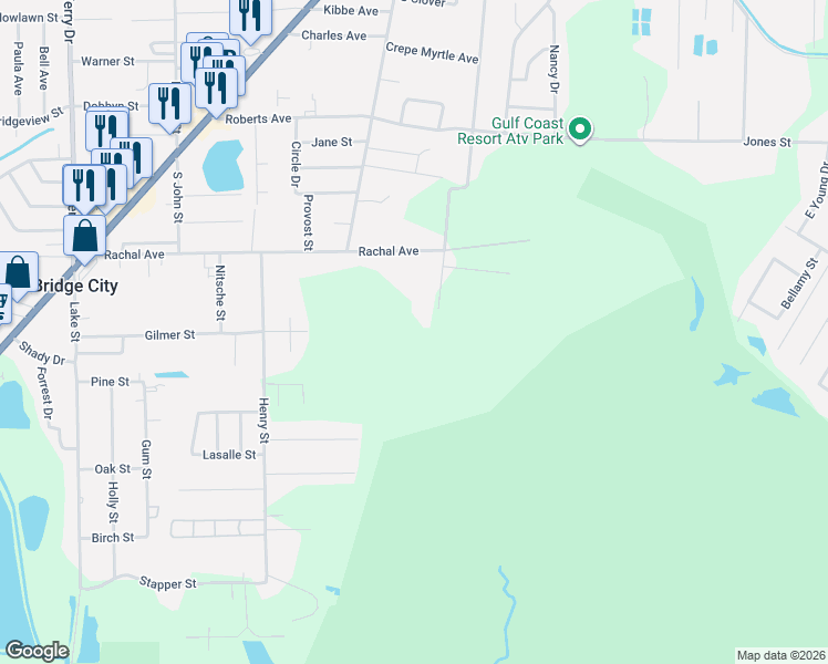 map of restaurants, bars, coffee shops, grocery stores, and more near in Bridge City