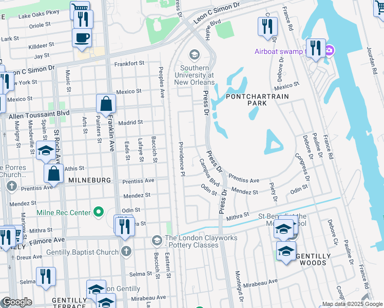 map of restaurants, bars, coffee shops, grocery stores, and more near 4051 Athis Court in New Orleans