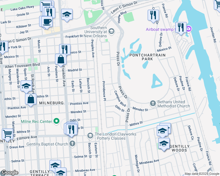 map of restaurants, bars, coffee shops, grocery stores, and more near 4051 Athis Court in New Orleans