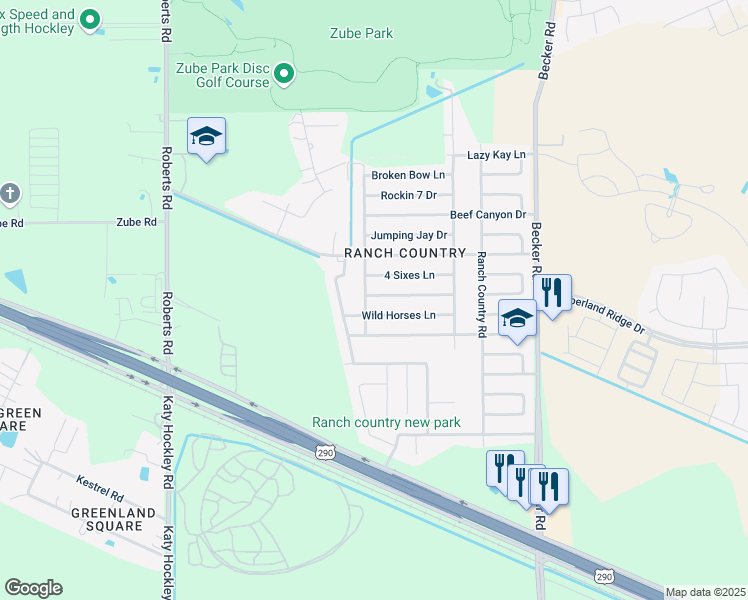 map of restaurants, bars, coffee shops, grocery stores, and more near 24407 Kennedy Ranch Drive in Hockley