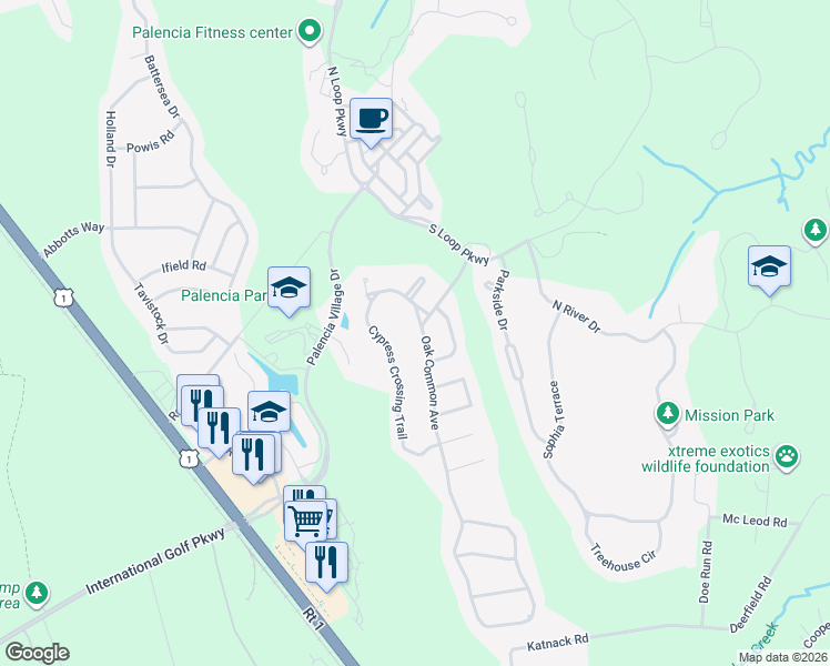 map of restaurants, bars, coffee shops, grocery stores, and more near 171 Oak Common Avenue in St. Augustine