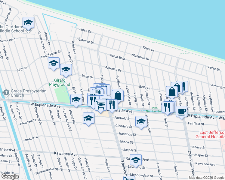 map of restaurants, bars, coffee shops, grocery stores, and more near 4517 Conlin St in Metairie