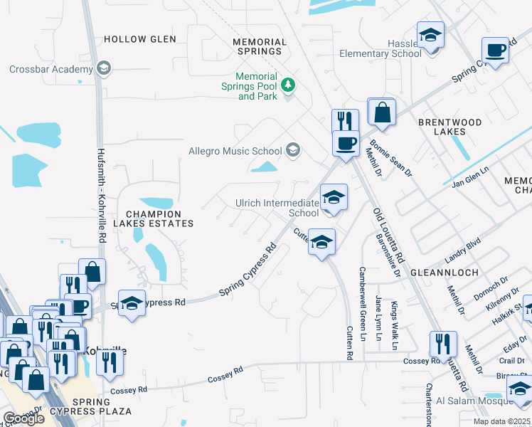 map of restaurants, bars, coffee shops, grocery stores, and more near 11002 Lost Stone Drive in Tomball