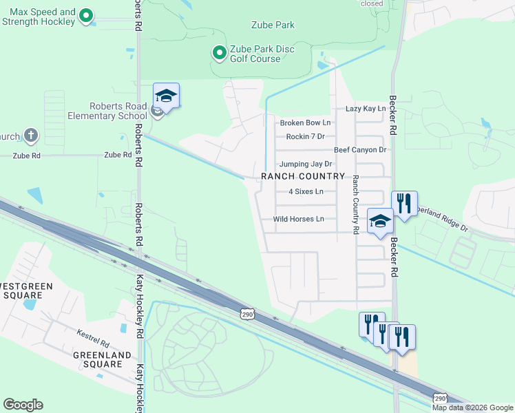map of restaurants, bars, coffee shops, grocery stores, and more near 17323 Osprey Forest Drive in Hockley