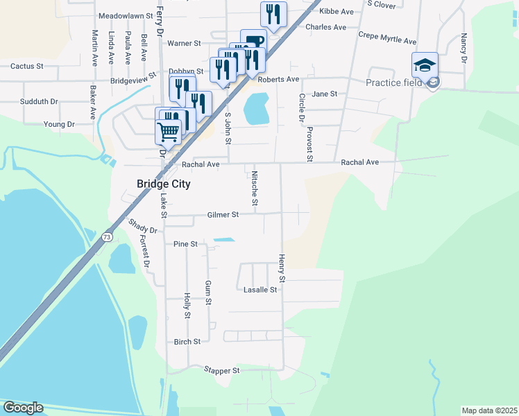 map of restaurants, bars, coffee shops, grocery stores, and more near 295 Nitsche Street in Bridge City