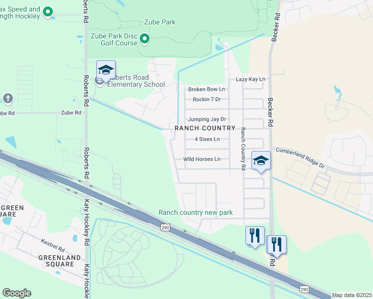 map of restaurants, bars, coffee shops, grocery stores, and more near 24330 Kennedy Ranch Drive in Hockley
