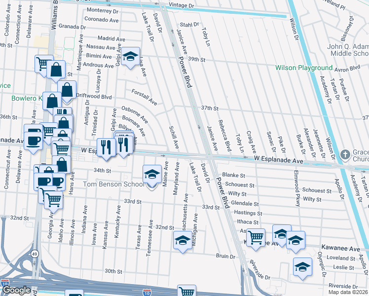 map of restaurants, bars, coffee shops, grocery stores, and more near 4448 David Drive in Kenner