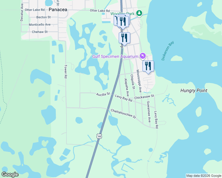 map of restaurants, bars, coffee shops, grocery stores, and more near in Wakulla County