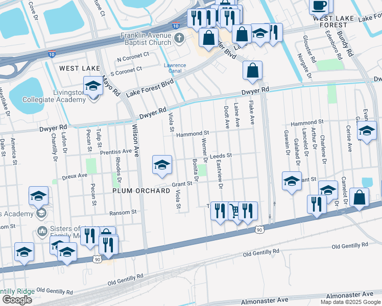 map of restaurants, bars, coffee shops, grocery stores, and more near 4714 Francisco Verrette Drive in New Orleans