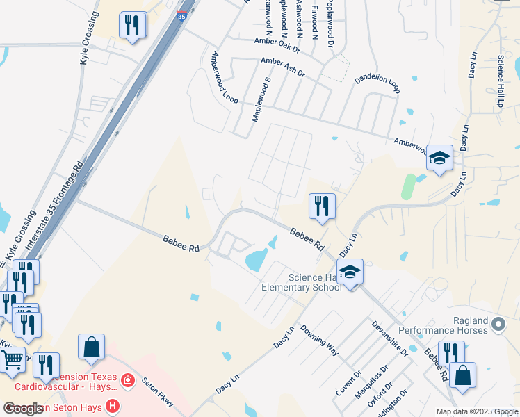map of restaurants, bars, coffee shops, grocery stores, and more near 126 Azure Cove in Kyle