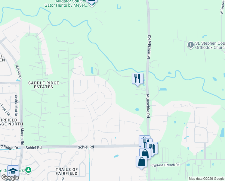 map of restaurants, bars, coffee shops, grocery stores, and more near 16814 Harbour Falls Drive in Cypress