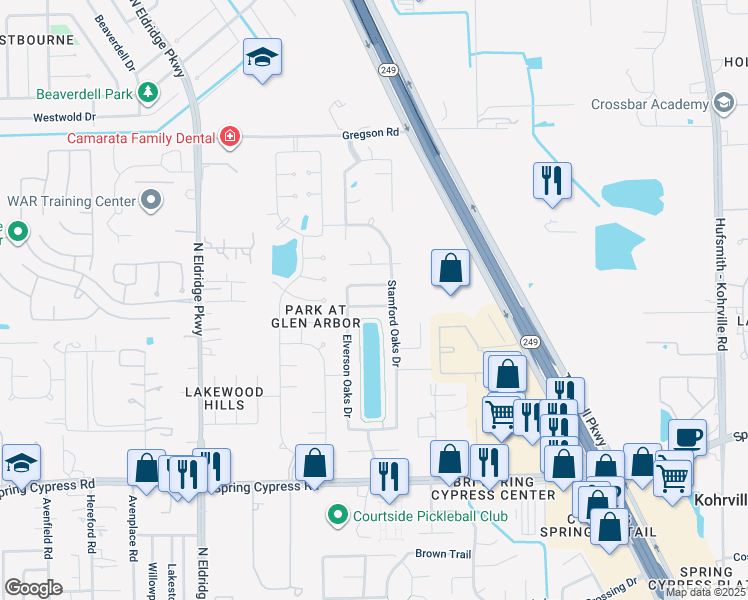 map of restaurants, bars, coffee shops, grocery stores, and more near 11614 Trail Point Drive in Tomball