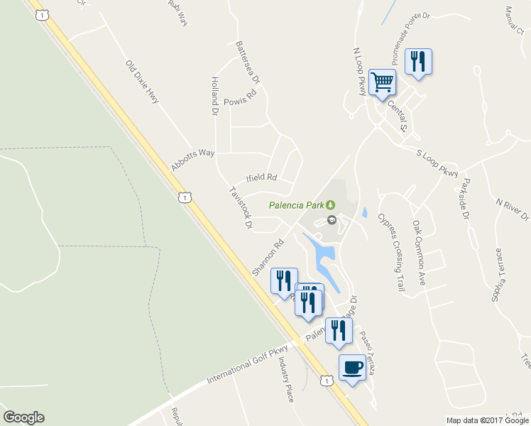 map of restaurants, bars, coffee shops, grocery stores, and more near 412 Emslie Drive in Saint Augustine