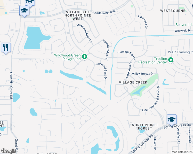 map of restaurants, bars, coffee shops, grocery stores, and more near 13035 Ambrose Reach Lane in Tomball