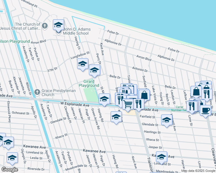 map of restaurants, bars, coffee shops, grocery stores, and more near 4504 Kent Avenue in Metairie