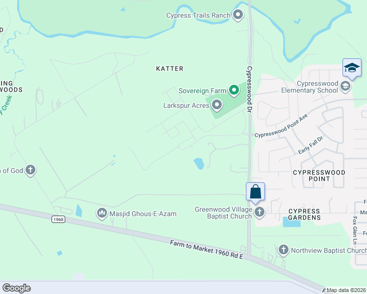 map of restaurants, bars, coffee shops, grocery stores, and more near 20723 Cypresswood Drive in Humble