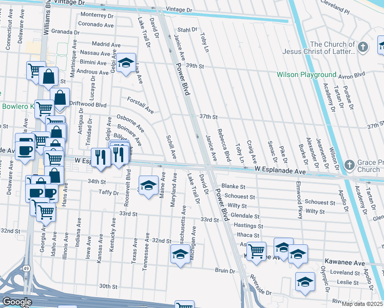 map of restaurants, bars, coffee shops, grocery stores, and more near 4448 David Dr in Kenner