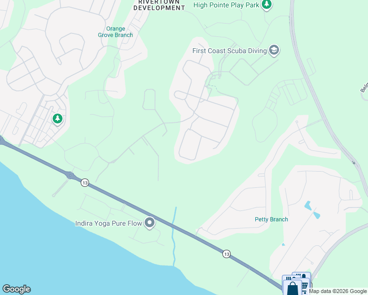 map of restaurants, bars, coffee shops, grocery stores, and more near 4240-4574 Highway 13 in Saint Johns