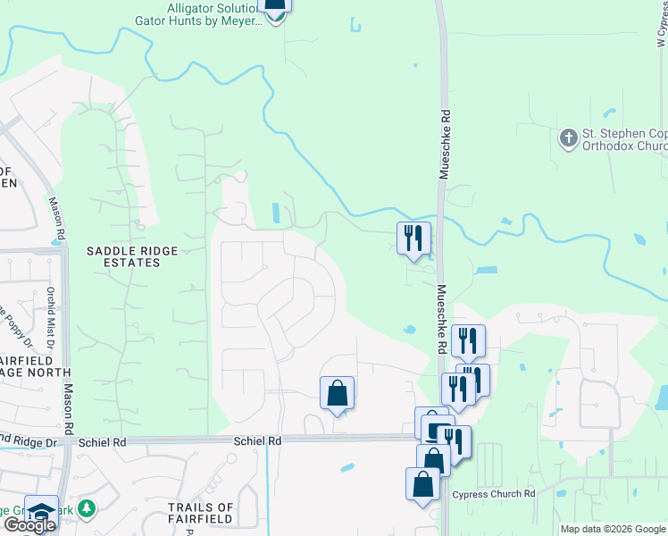 map of restaurants, bars, coffee shops, grocery stores, and more near 16814 Harbour Falls Drive in Cypress