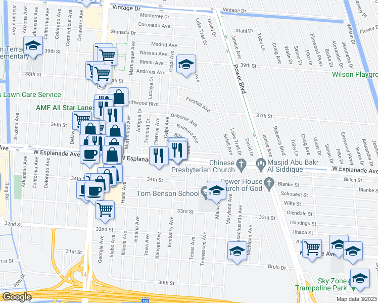 map of restaurants, bars, coffee shops, grocery stores, and more near 1 Billyday Avenue in Kenner