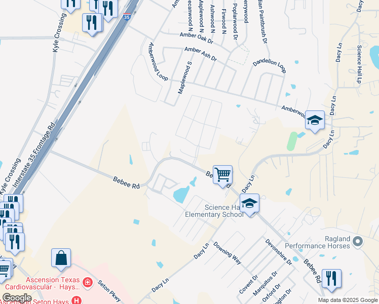 map of restaurants, bars, coffee shops, grocery stores, and more near 126 Azure Cove in Kyle