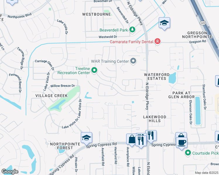 map of restaurants, bars, coffee shops, grocery stores, and more near 17506 Seidelstone Court in Tomball