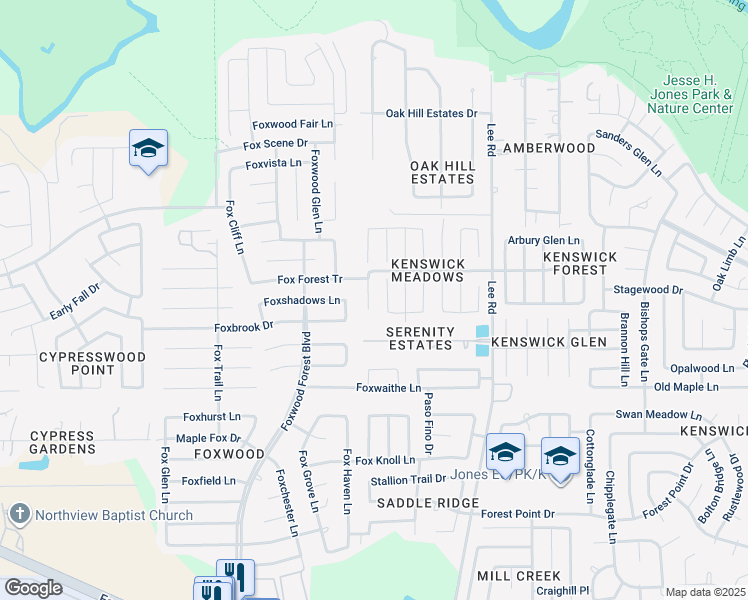map of restaurants, bars, coffee shops, grocery stores, and more near 21111 Sprouse Circle in Humble
